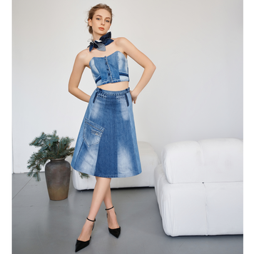 Upcycled denim skirt, size S 52 photo