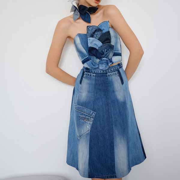 Upcycled denim skirt, size S 52 photo