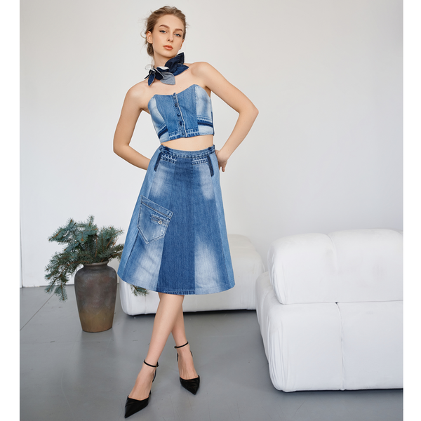 Upcycled denim skirt, size S 52 photo