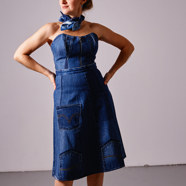 Two parts upcycled dark denim dress 53 photo