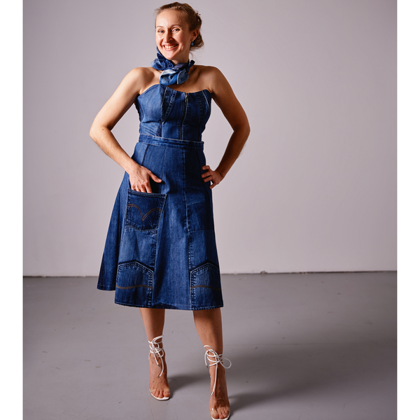 Two parts upcycled dark denim dress 53 photo