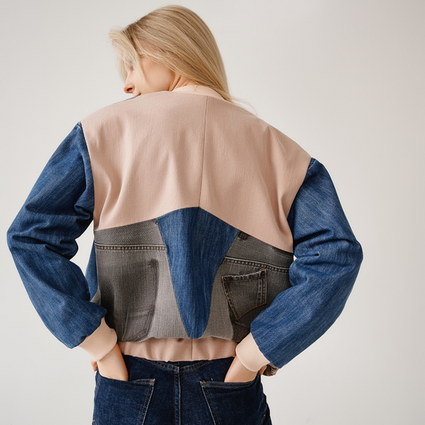 Upcycled denim colorblock bomber  6 photo