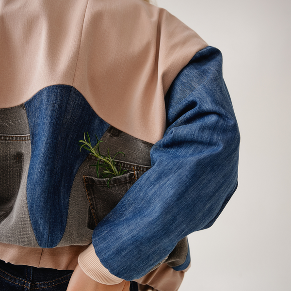 Upcycled denim colorblock bomber  6 photo