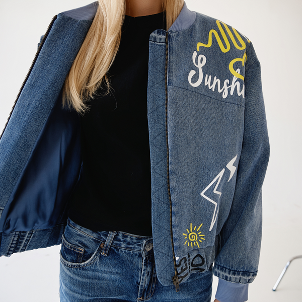 Upcycled denim the only one bomber "Sunshine" 25 photo