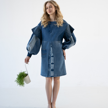 Upcycled denim dress with puff sleeves "The only one" 43 photo