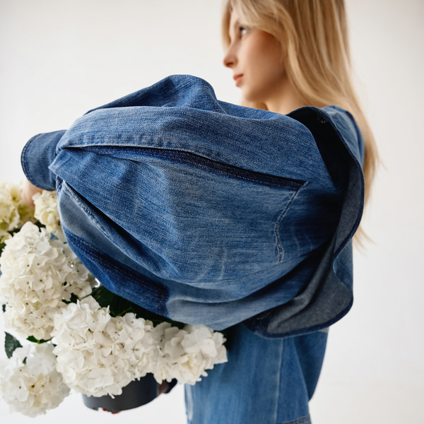 Upcycled denim dress with puff sleeves "The only one" 43 photo