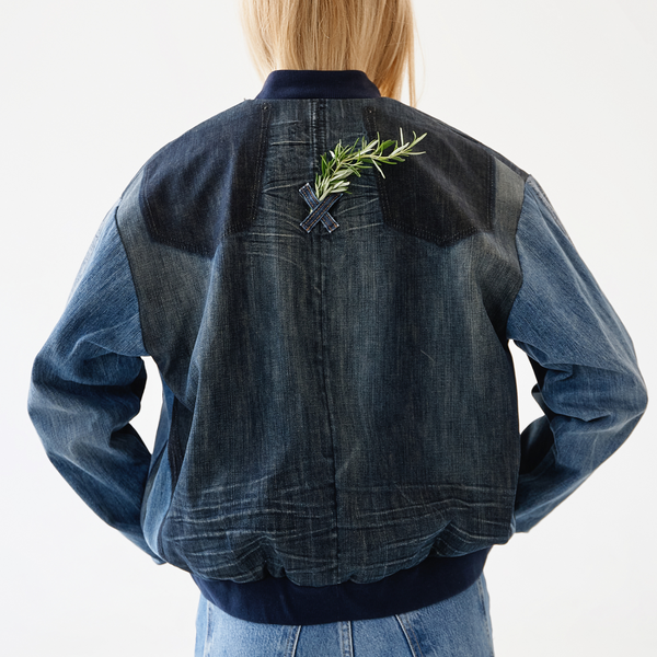 Upcycled denim the only one bomber "Criss Cross" 28 photo