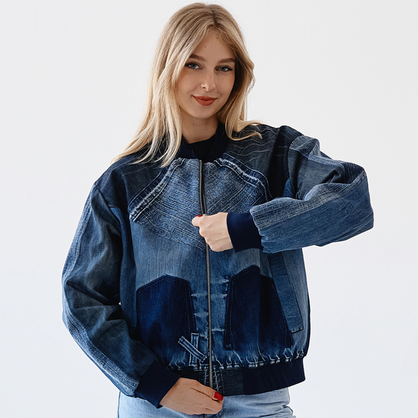 Upcycled denim the only one bomber "Criss Cross" 28 photo