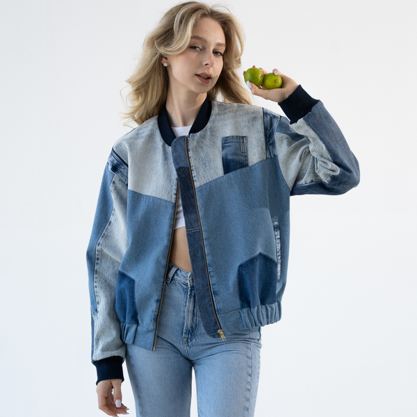 Upcycled denim customized bomber "Light Blue" 31 photo