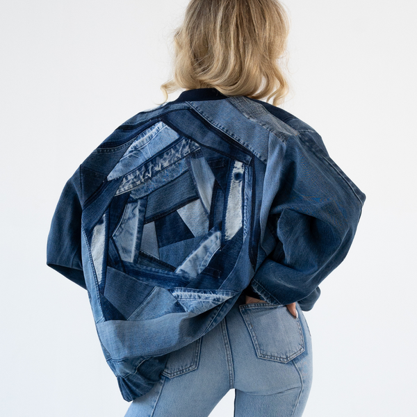 Upcycled denim customized bomber "Blossom" 33 photo