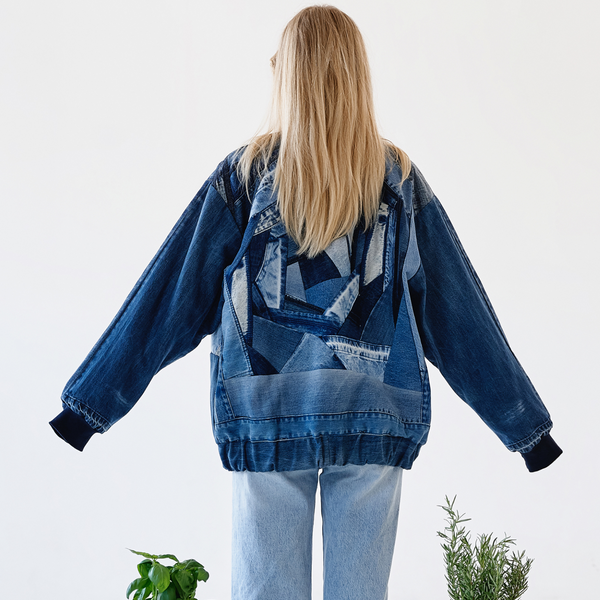 Upcycled denim customized bomber "Blossom" 33 photo