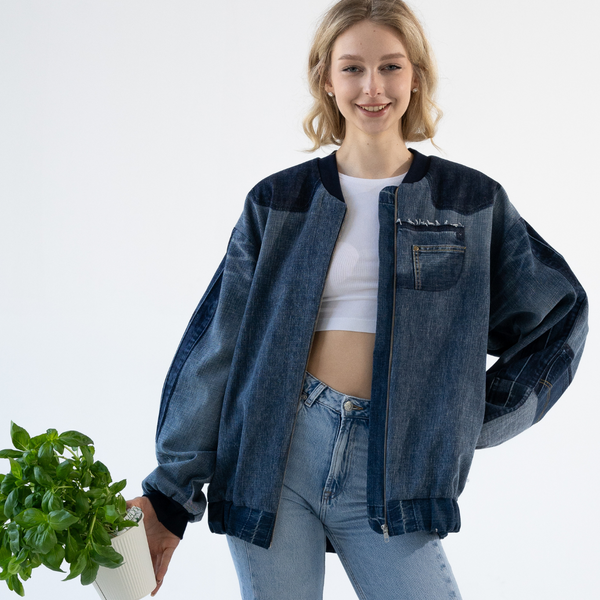 Upcycled denim customized bomber "Simply one" 34 photo