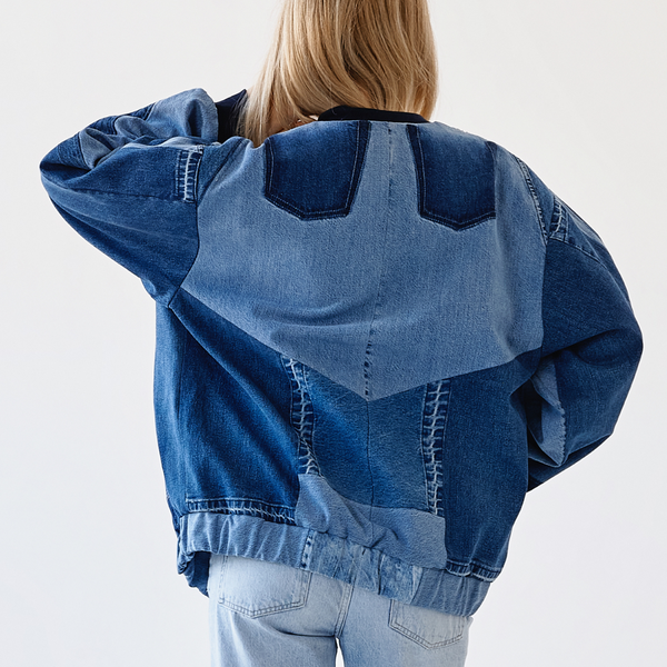 Upcycled denim customized bomber "Favorite" 35 photo