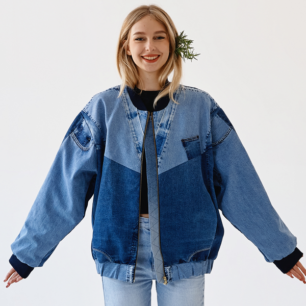 Upcycled denim customized bomber "Favorite" 35 photo