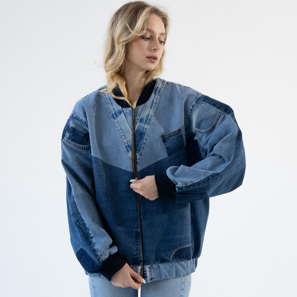 Upcycled denim customized bomber "Favorite" 35 photo