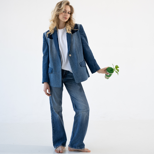 Classic upcycled denim blazer "Be Smart" 36 photo