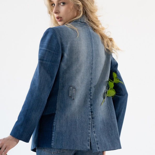 Classic upcycled denim blazer "Be Smart" 36 photo