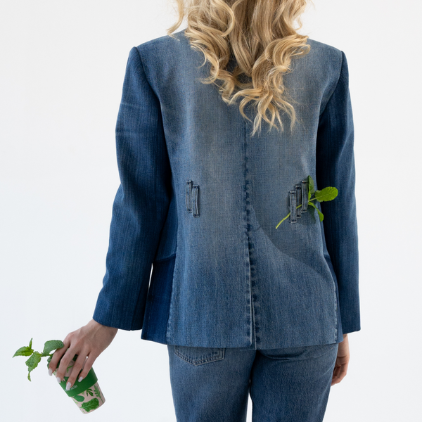 Classic upcycled denim blazer "Be Smart" 36 photo