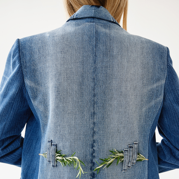 Classic upcycled denim blazer "Be Smart" 36 photo