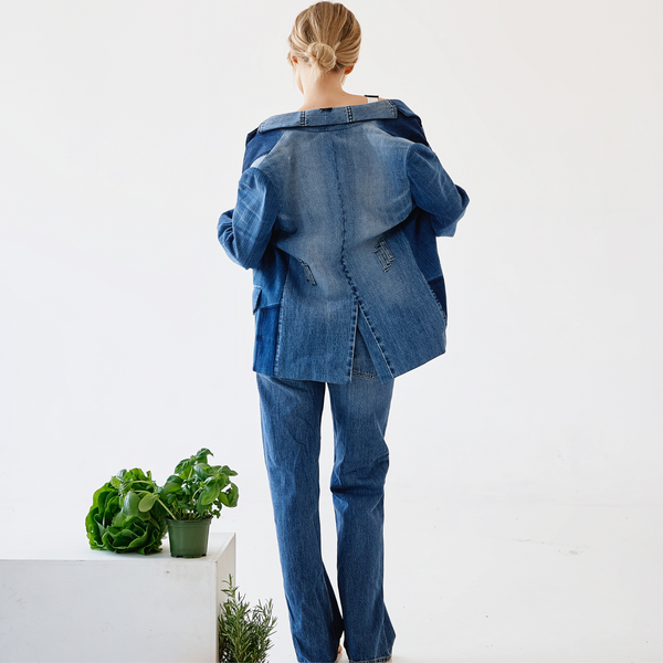 Classic upcycled denim blazer "Be Smart" 36 photo