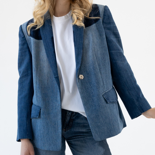 Classic upcycled denim blazer "Be Smart" 36 photo