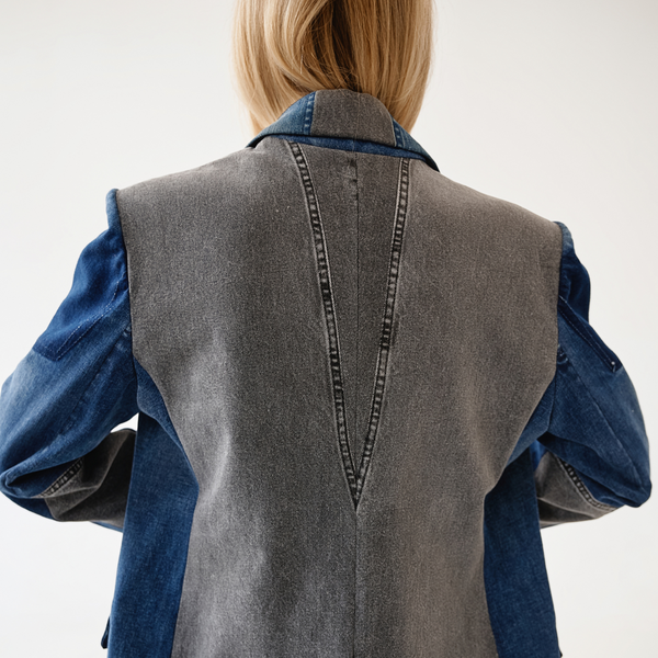 Classic upcycled denim blazer "Grey Blue" 38 photo