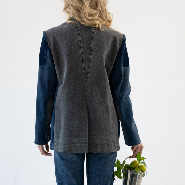 Classic upcycled denim blazer "Grey Blue" 38 photo