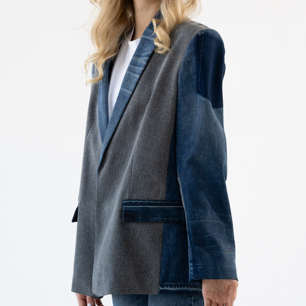 Classic upcycled denim blazer "Grey Blue" 38 photo