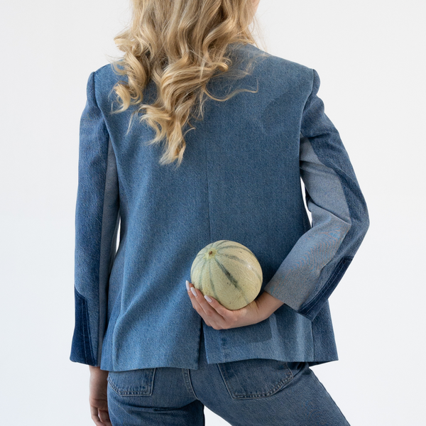 Classic upcycled denim blazer "Love blue" 39 photo