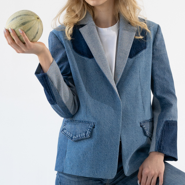 Classic upcycled denim blazer "Love blue" 39 photo